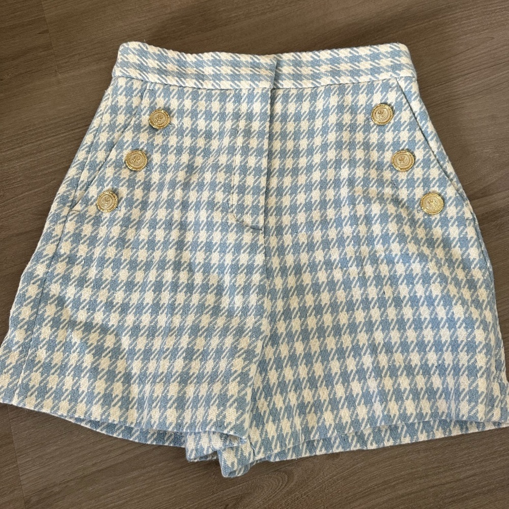 Gingham Tweed Shorts- Zara